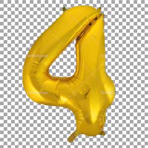 تصویر دور بری شده بادکنک فویلی عدد چهار طلایی رنگ